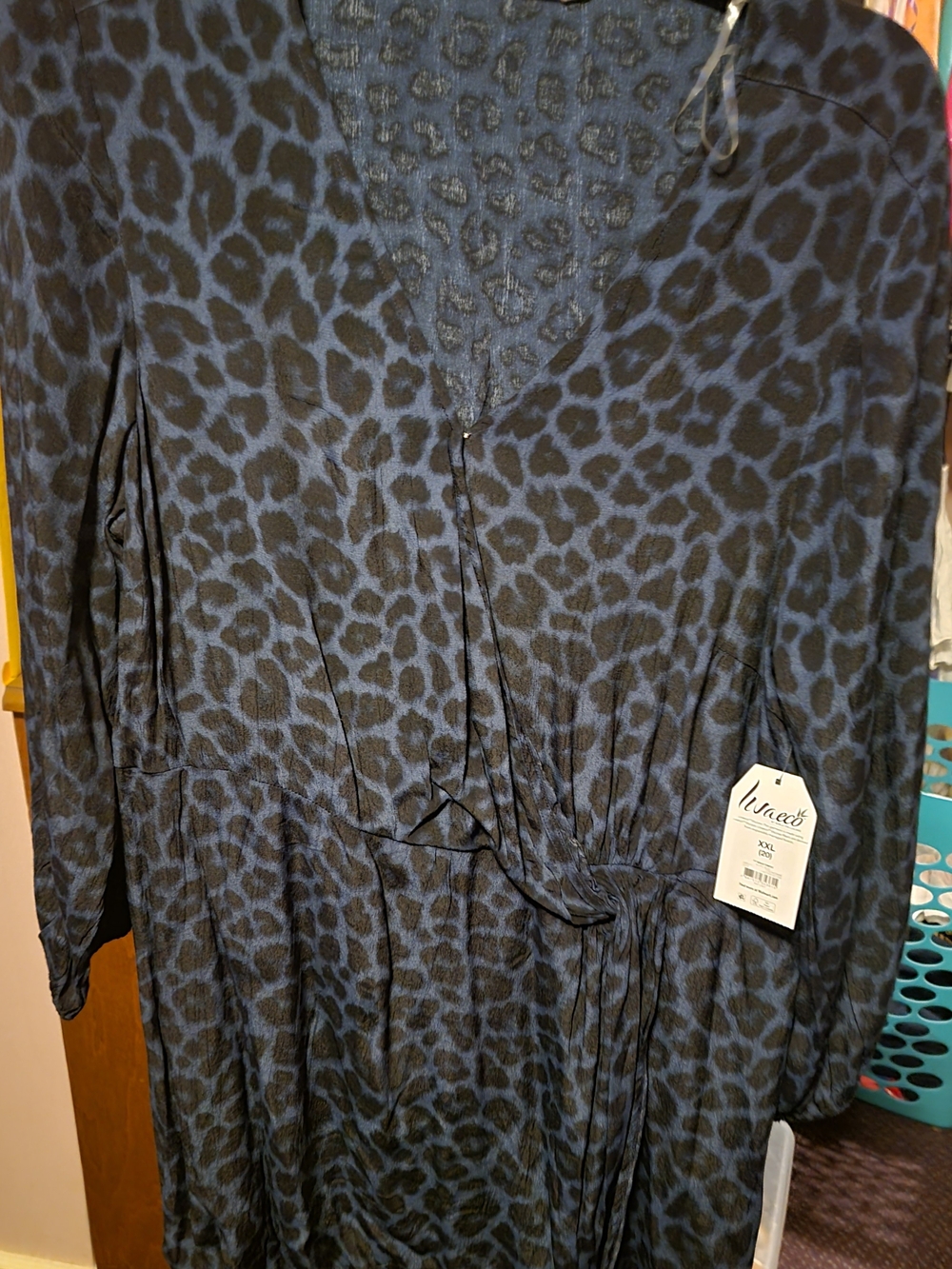 Time and Tru Black and Blue Leopard Print Wrap Dress